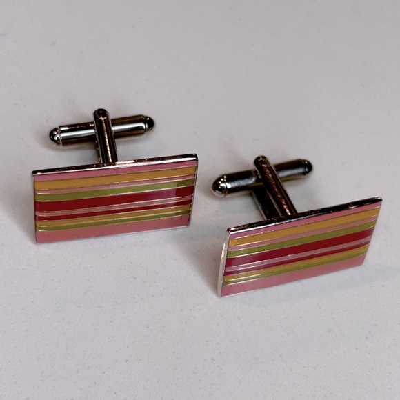 80s Multi-Coloured Stripes Cufflinks - Picture 4 of 7